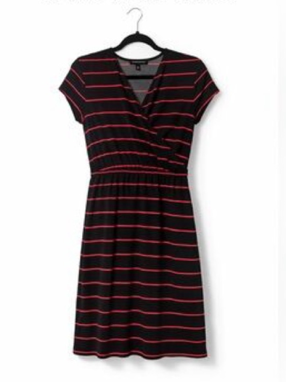 Banana Republic Black Red Stripe V-Neck Faux Wrap Dress 80s 70s